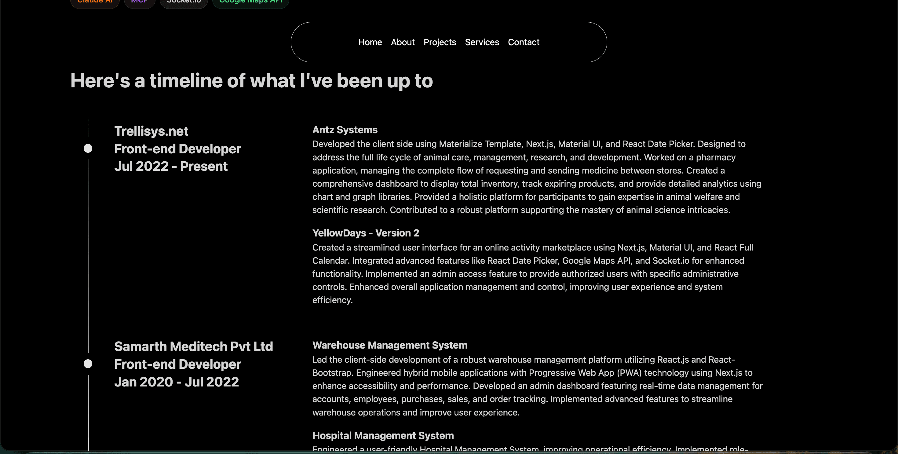 Timeline of roles and the projects behind them