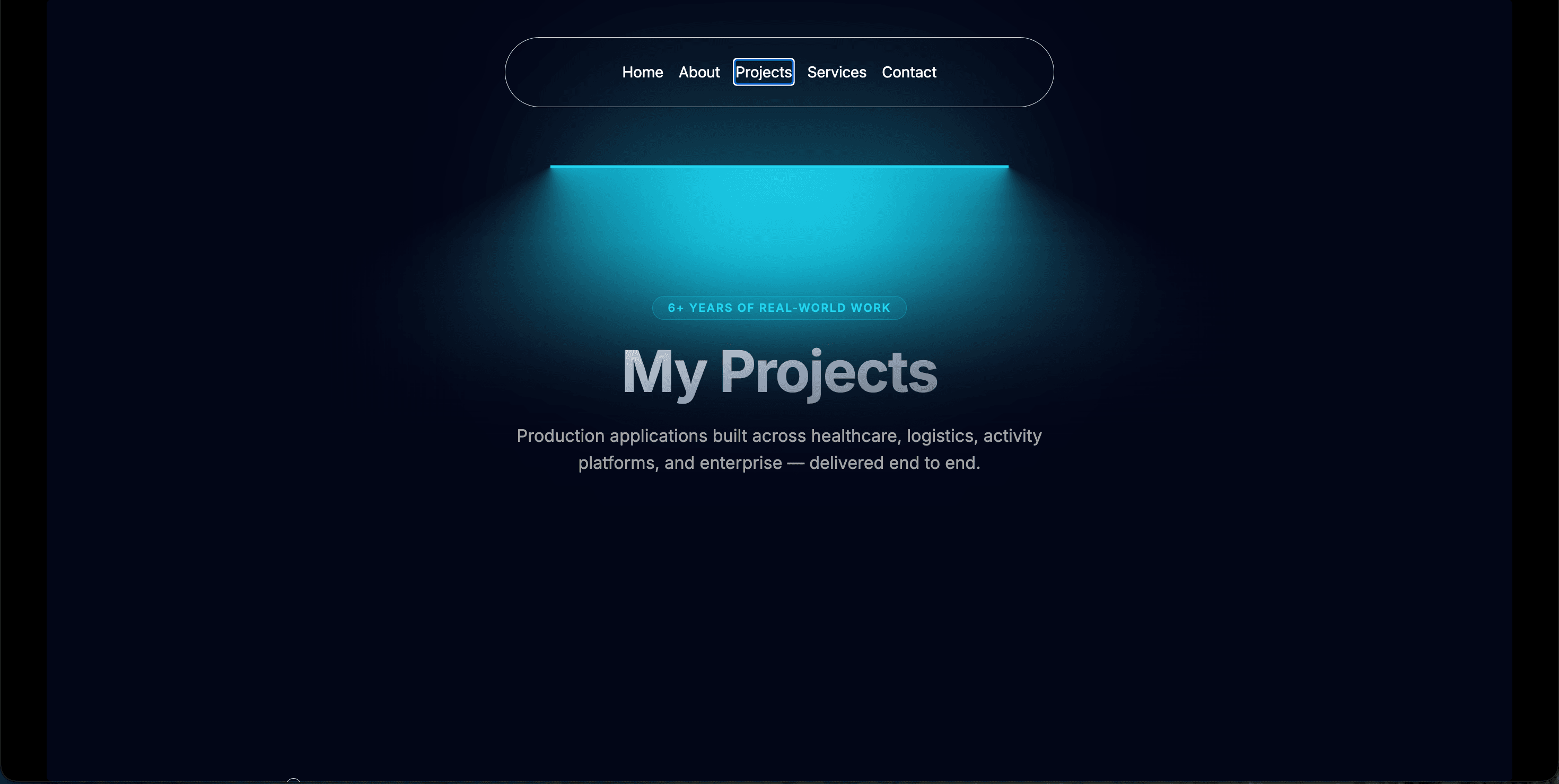 Projects — a lamp glow switches on over the heading